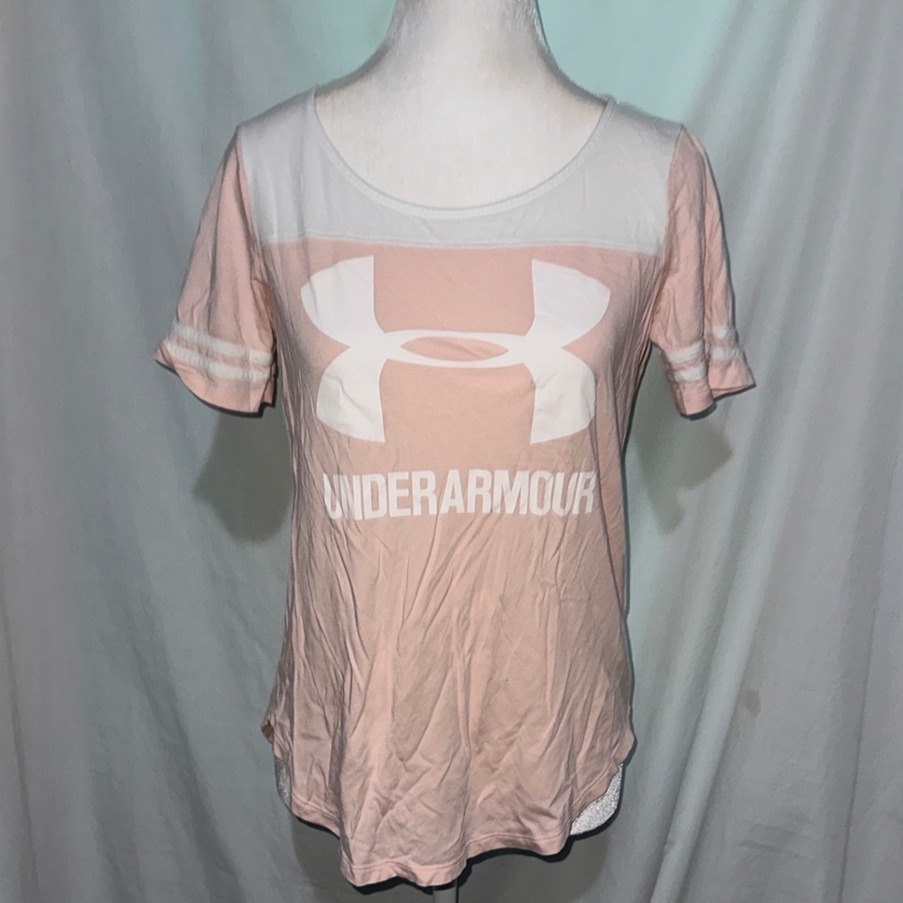 Under Armour heatgear Light Pink & white Short Sleeve Tee size xs loose